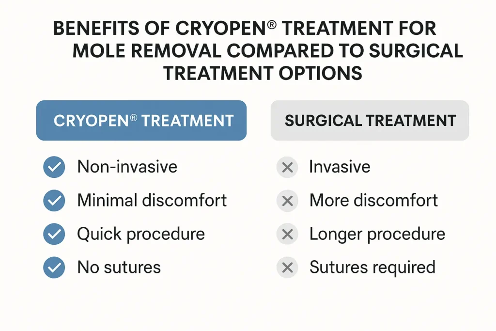 Table to show the benefits of getting moles removed Maidstone from LA LIPO