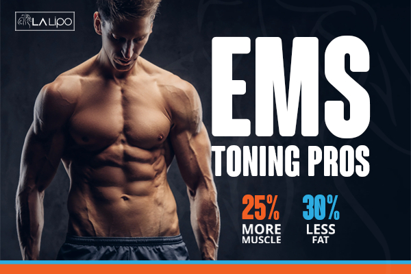 Graphic of man with toned body showing the benefits of LA-EMS Body Sculpting  Maidstone treatment