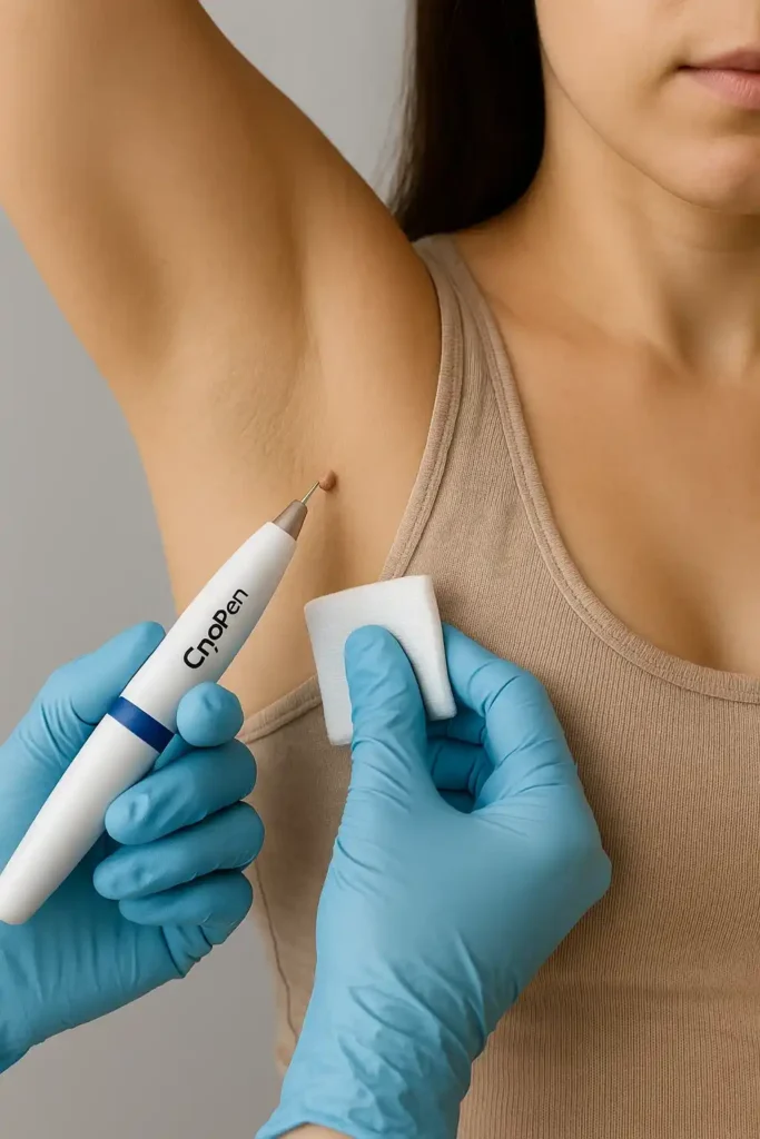 woman having cryopen to remove underarm skin tags Maidstone