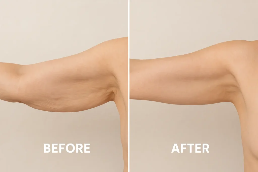 Picture of LA LIPO Maidstone before and after results of skin tightening treatment on the upper arms.